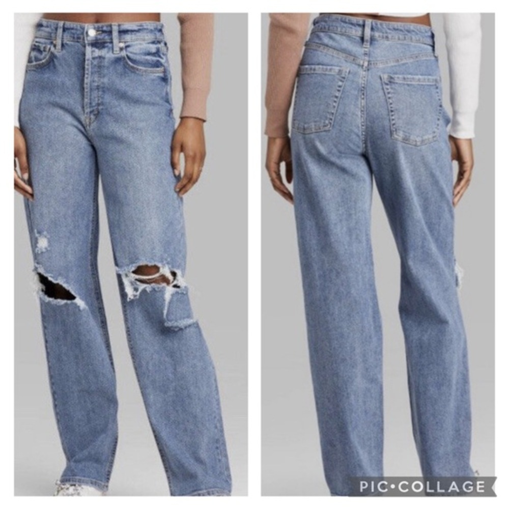Wild Fable High Rise Straight Distressed Jeans Blue Sz 4